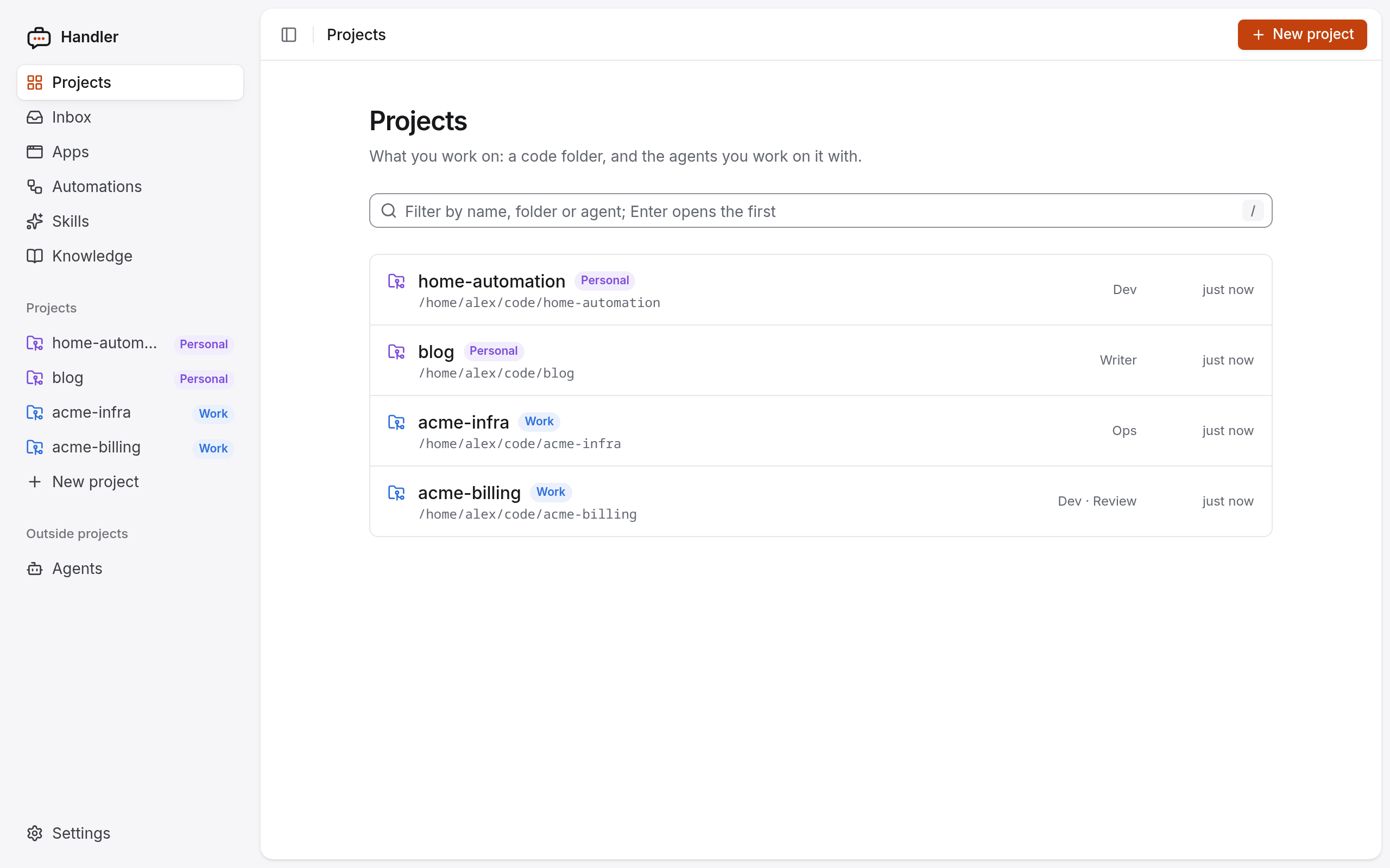 Projects list